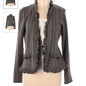 Dana Buchman Ruffle and Fringe Chevron Cardigan M